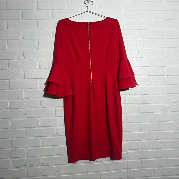 Calvin Klein Ruffled Bell Sleeve Sheath Dress Round Neck Formal Career Like New - Picture 6 of 16